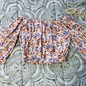 F21 Floral Off-the-Shoulder Crop with Bell Sleeves